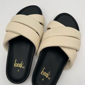 Beek Merlin Leather Handmade Cross Band Slide Sandals Eggshell Cream NEW